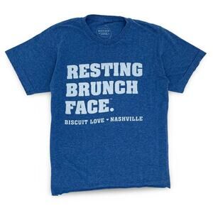 Biscuit Love Resting Brunch Face Tee Blue S Nashville Funny Tee EUC